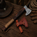 Handmade Viking axe with carbon steel blade and leather sheath