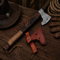 Handmade Viking Axe Carbon Steel Nordic Axe with Leather Sheath - SHAM KNIVESCamping AxeSHAM KNIVESHandmade Viking axe with carbon steel blade and leather sheath