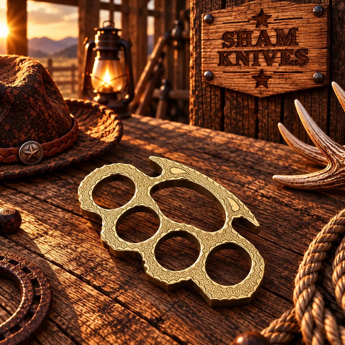Handmade Western engraved brass knuckle with four rounded openings