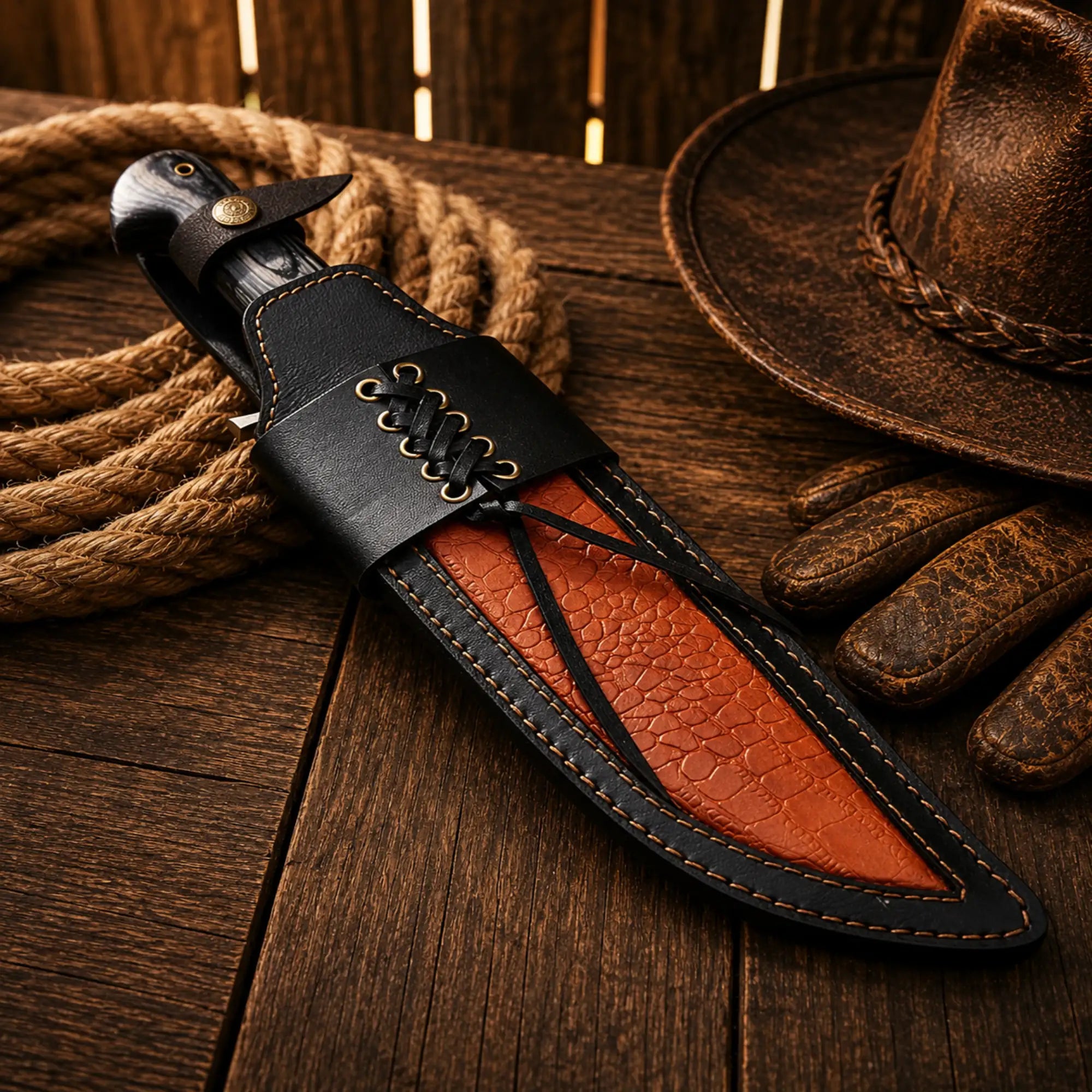 Fixed blade western hunting knife with ergonomic Pakka wood handle