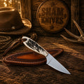 Hanging Horse cowboy belt knife with 3-inch D2 steel blade and stag handle