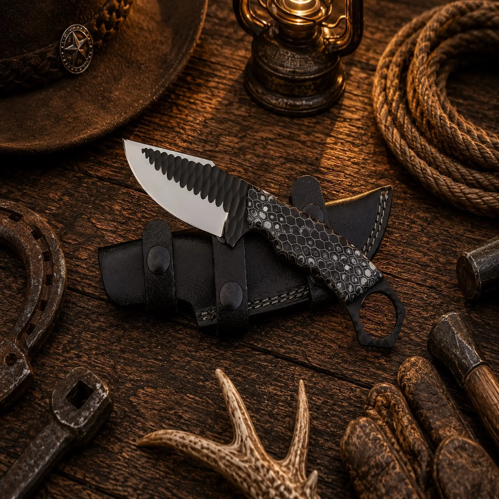 Handmade Honeycomb Ranch Hunting Knife with D2 powder coated blade