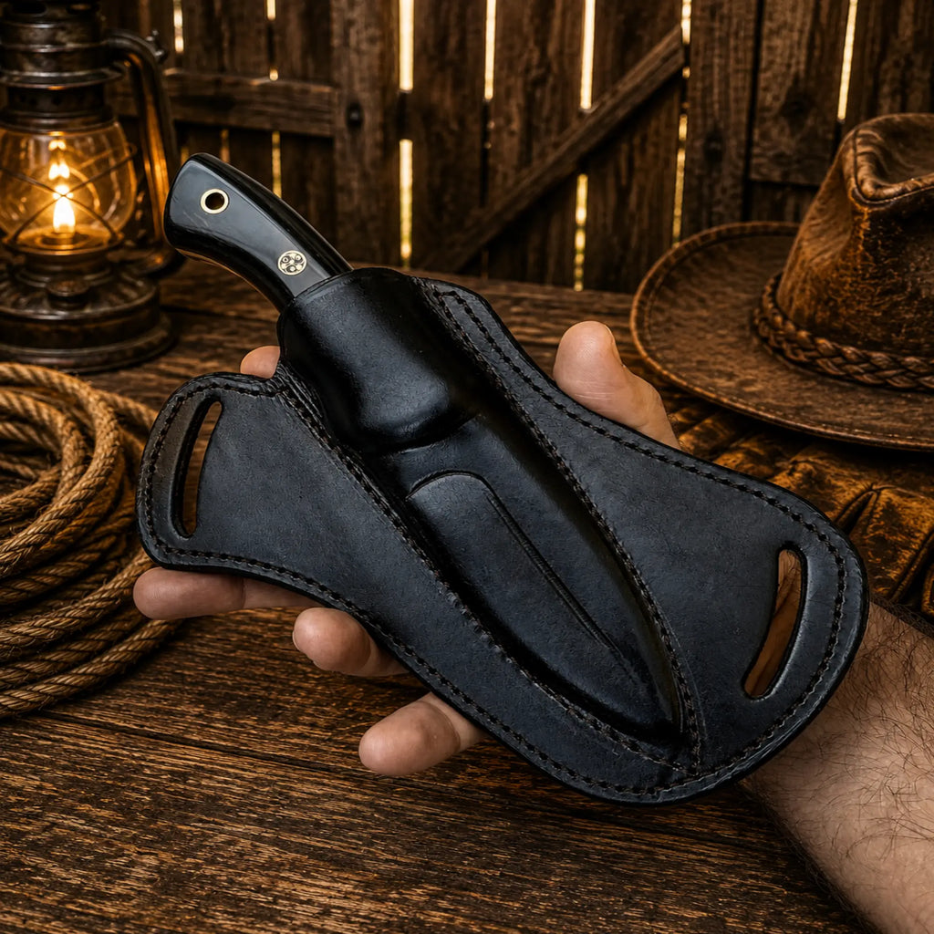 Bushcraft survival knife with razor sharp forged steel blade with leather sheath