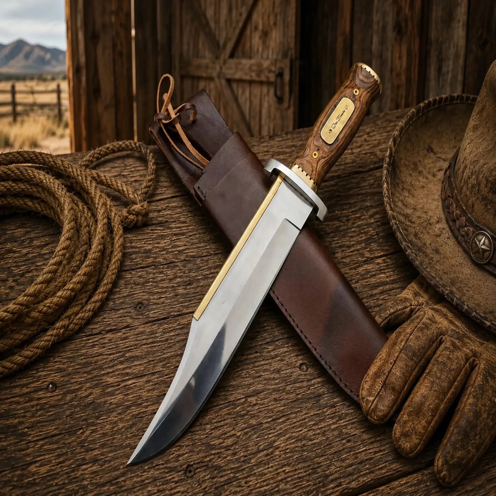 Iron Mistress Bowie Knife – D2 Steel Blade Wood Handle - SHAM KNIVESBowie knifeSHAM KNIVESIron Mistress Bowie knife with D2 steel blade and wood handle With leather sheath