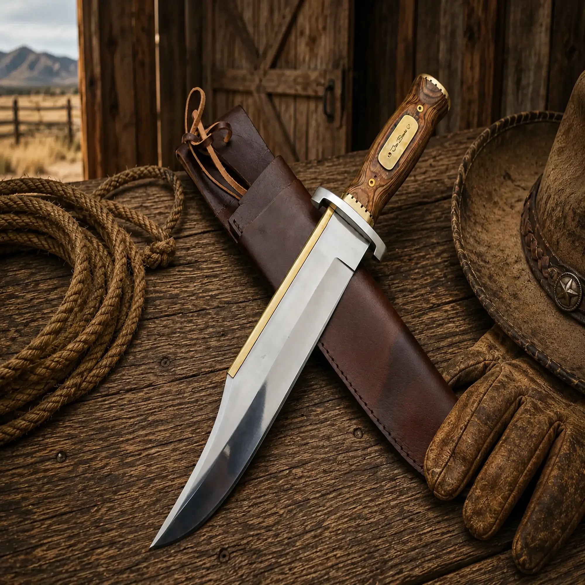 Iron Mistress Bowie knife with D2 steel blade and wood handle With leather sheath