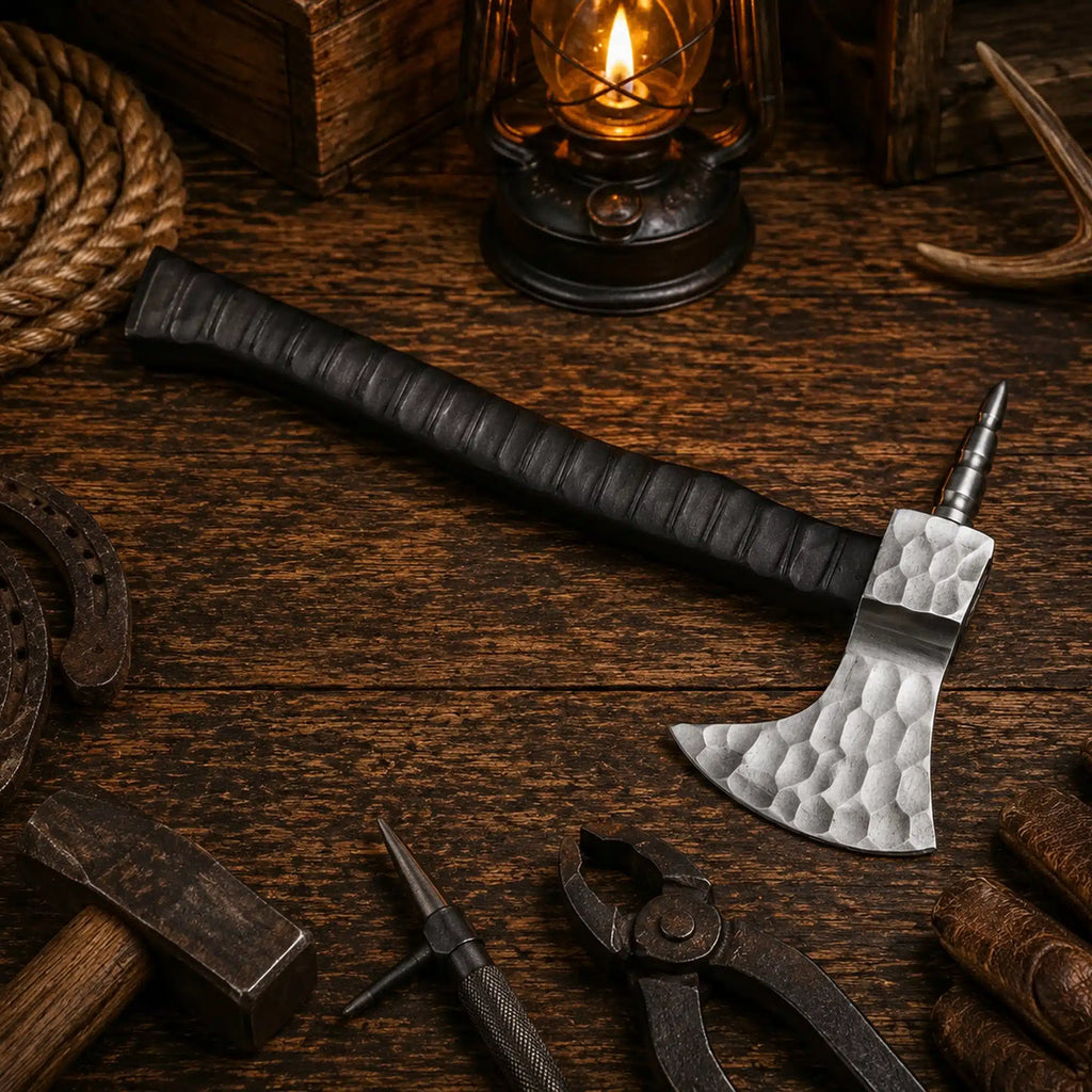 Iron Talon 1075 carbon steel spike tomahawk with jigged hardwood handle