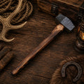 Ironcrest Damascus rounding hammer with dark ash wood handle