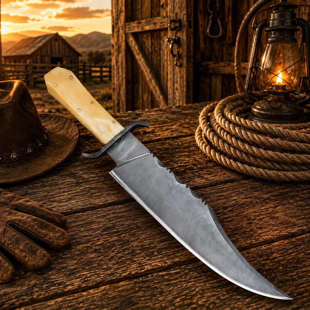 Juan Padillo Bowie Knife 5160 Spring Steel Bone Handle - SHAM KNIVESBowie knifeSHAM KNIVESFull tang handmade hunting knife with polished steel blade