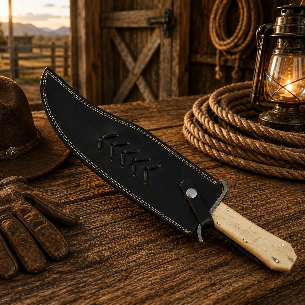 Juan Padillo Bowie Knife 5160 Spring Steel Bone Handle - SHAM KNIVESBowie knifeSHAM KNIVESRustic cowboy style Juan Padillo fixed blade knife
