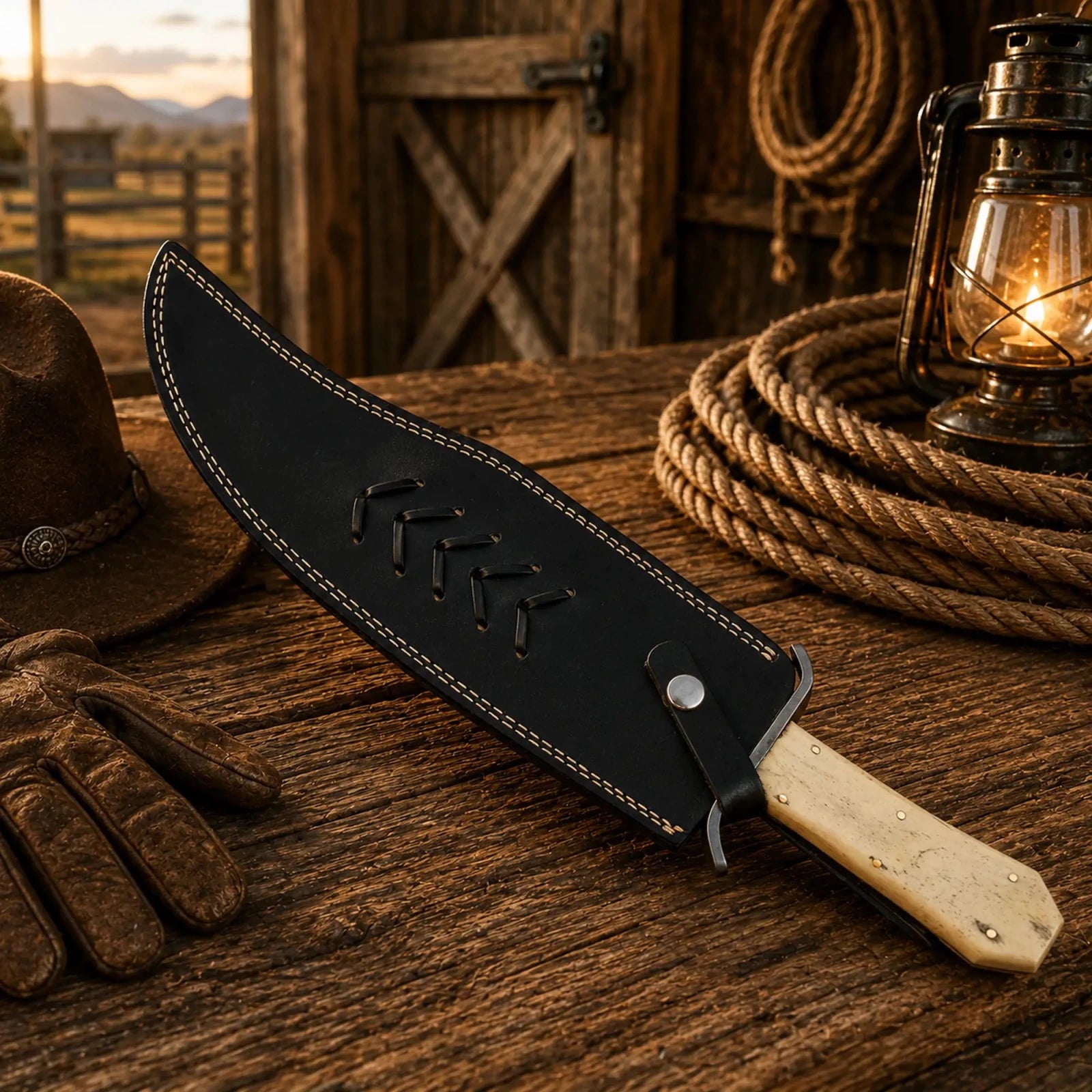 Juan Padillo Bowie Knife 5160 Spring Steel Bone Handle - SHAM KNIVESBowie knifeSHAM KNIVESRustic cowboy style Juan Padillo fixed blade knife