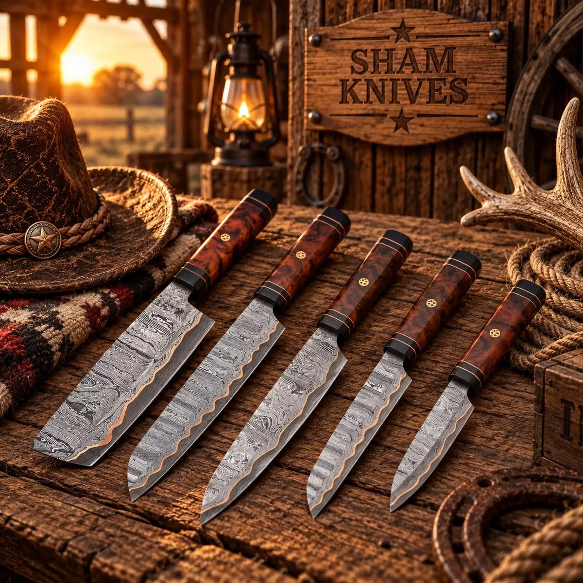Handmade K-tip Gyuto-style kitchen knife set