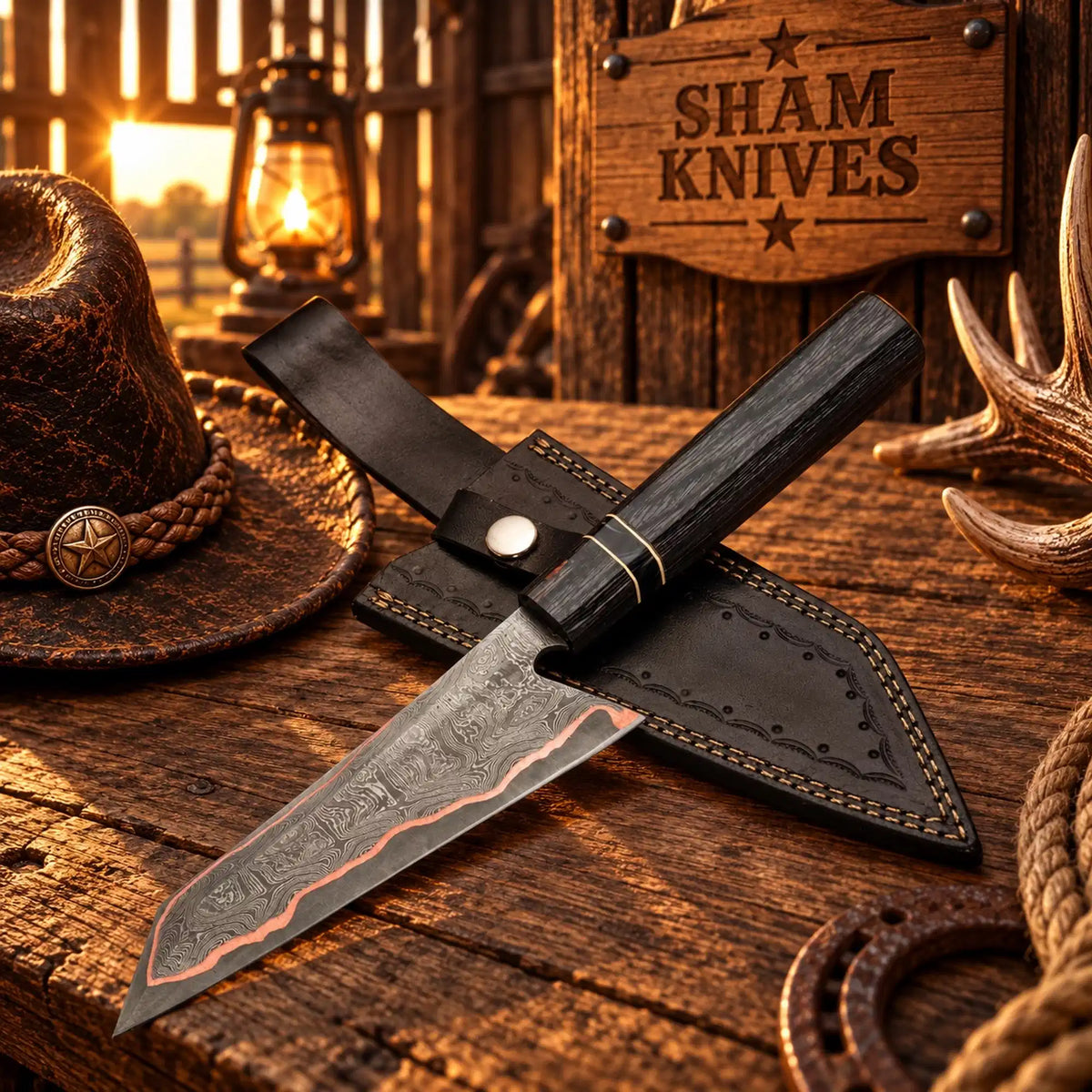 Kiritsuke-style Copper Damascus chef knife