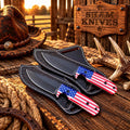 Liberty cowboy Ranch D2 Steel Hunting Knife Set – American Flag Handles with side belt leather sheath - SHAM KNIVESCowboy KnifeSHAM KNIVESLiberty Cowboy Ranch D2 steel hunting knife set