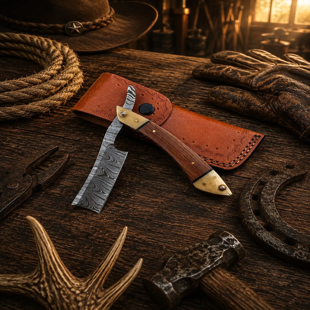 The Master Barber handmade Damascus steel straight razor with rosewood handle