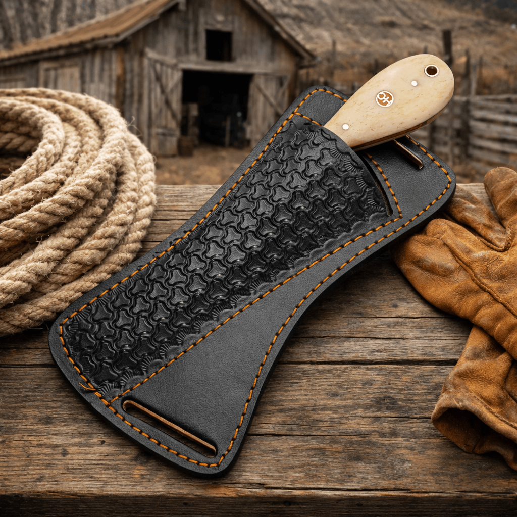 Maverick Bull Cutter – Hand - Forged Damascus Cowboy Skinner Knife with Leather Sheath - SHAM KNIVES Cowboy KnifeSHAM KNIVESMaverick Bull Cutter – Hand - Forged Damascus Cowboy Skinner Knife with Leather Sheath