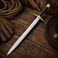 Handmade Medieval Viking sword with D2 steel blade and buffalo horn handle.