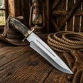 Muela Magnum Bowie knife with stag antler handle and leather sheath