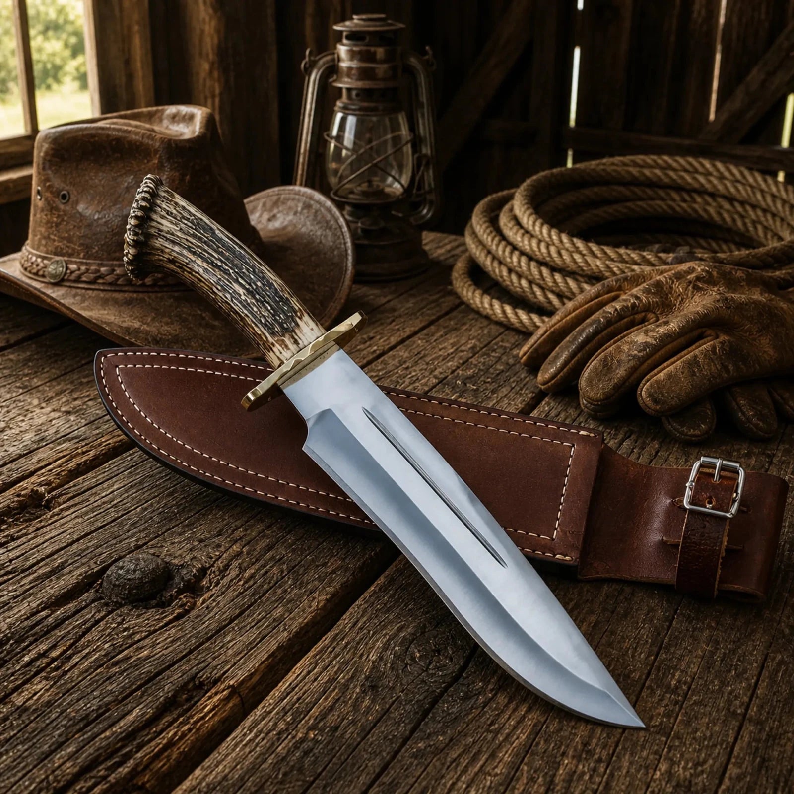 Muela Magnum Bowie Knife – Stag Antler Handle With Sheath - SHAM KNIVESBowie knifeSHAM KNIVESHandmade bowie knife high carbon steel rustic western style