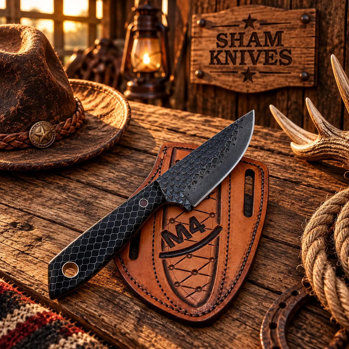 Night Hawk rasp steel field-dressing knife with leather sheath