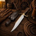 Notorious Musso Bowie knife with D2 steel blade and rose wood handle with leather sheah