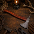 Odin's Fang Damascus Viking tomahawk axe with curved wood handle