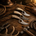 Old Timer Skinner Knife Collection with rasp, Damascus, and D2 steel blades
