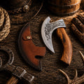 Original Pizza Cutter Axe with carbon steel blade and leather sheath