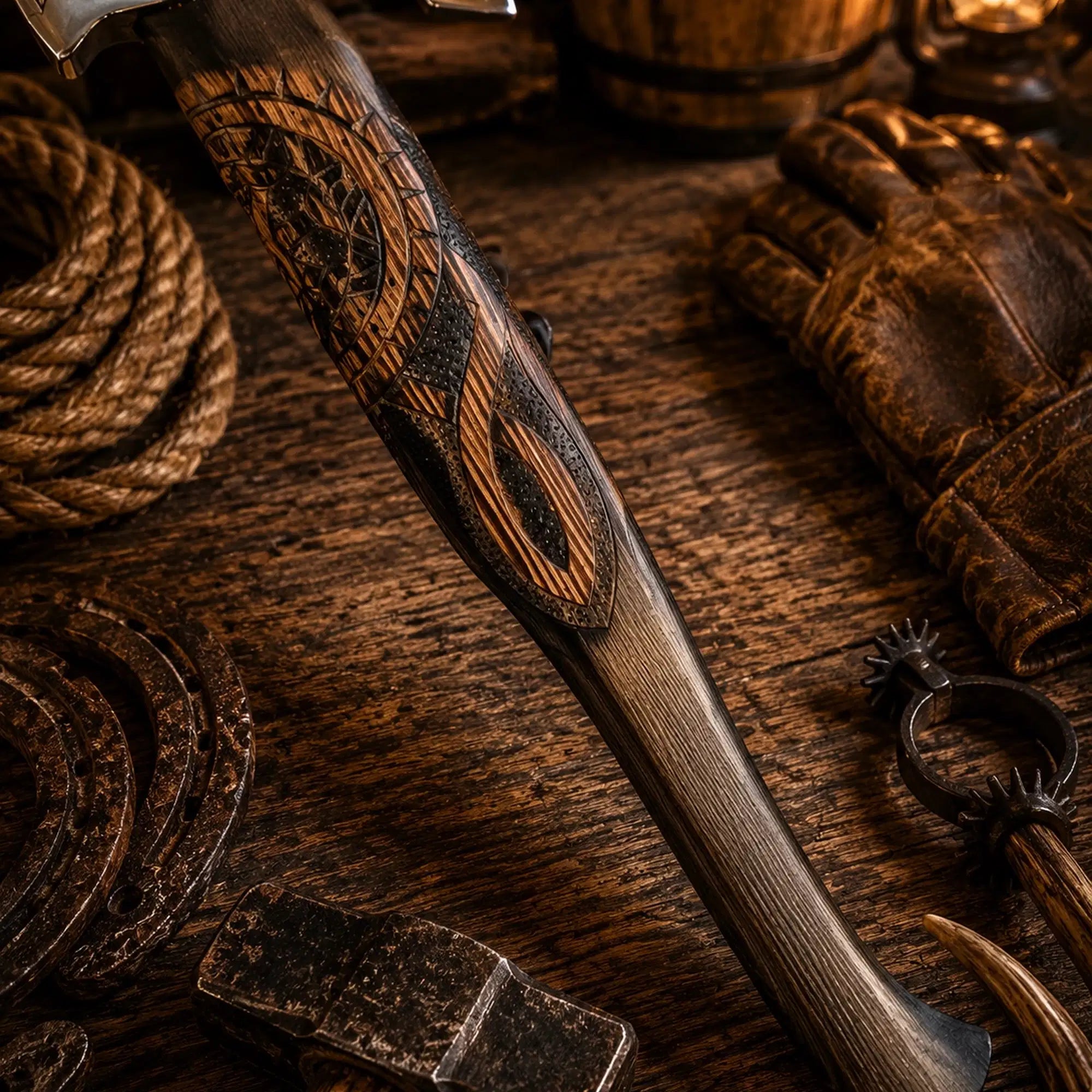 AISI 1065 high carbon steel Viking axe with Nordic engraved head