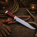 Outback Legend D2 Bowie knife with red resin and stacked-leather handle