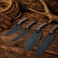 Outdoor Kitchen Knife Set – Hand Forged D2 Steel Powder Coated Blades & Jigged Wood Handles - SHAM KNIVESkitchen knifesSHAM KNIVESHandmade outdoor kitchen knife set with D2 powder coated blades and jigged wood handles.