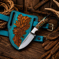Pancake Leg Sheath Cowboy Field Knife – Rasp Steel Blade & Turquoise Pinecone Handle - SHAM KNIVESCowboy KnifeSHAM KNIVESHandmade pancake leg sheath cowboy field knife with rasp steel blade and turquoise pinecone handle.