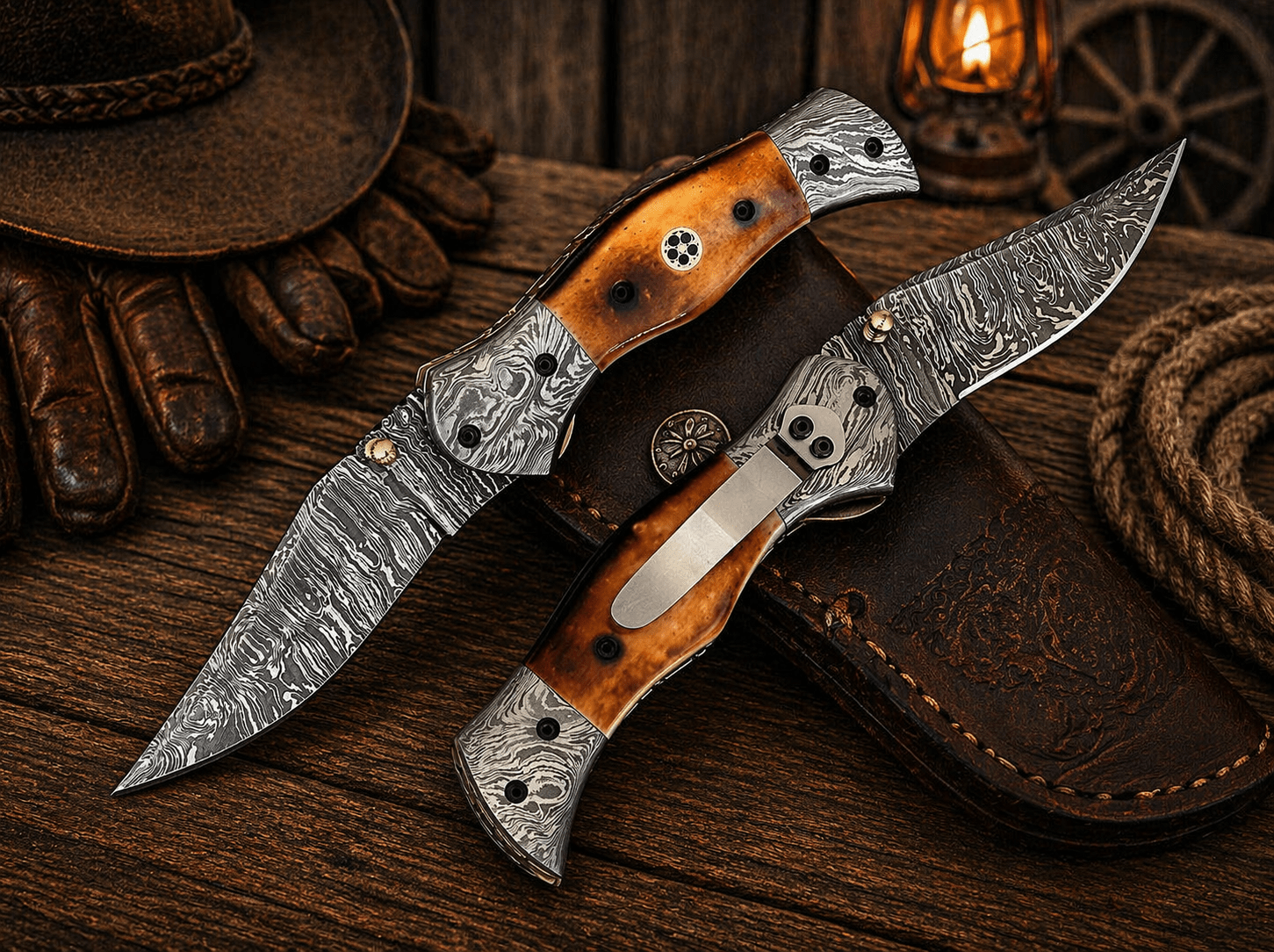 Personalized Damascus Steel Pocket Knife – 7.5” Folding Knife with Burnt Camel Bone Handle & Belt Clip - SHAM KNIVES Pocket KnifeSHAM KNIVESPersonalized Damascus Steel Pocket Knife – 7.5” Folding Knife with Burnt Camel Bone Handle & Belt Clip