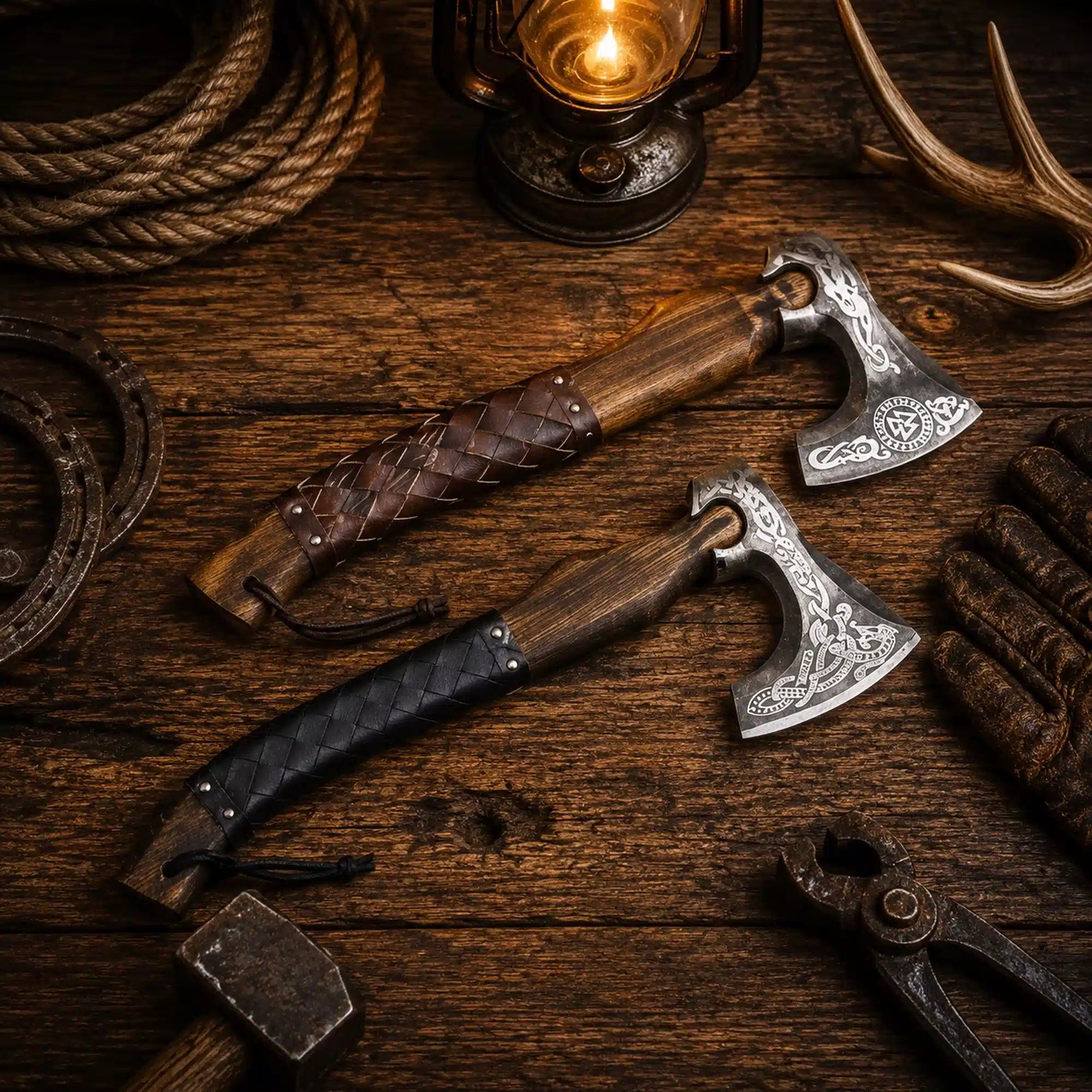 Personalized Norse and Celtic engraved bearded camping axe