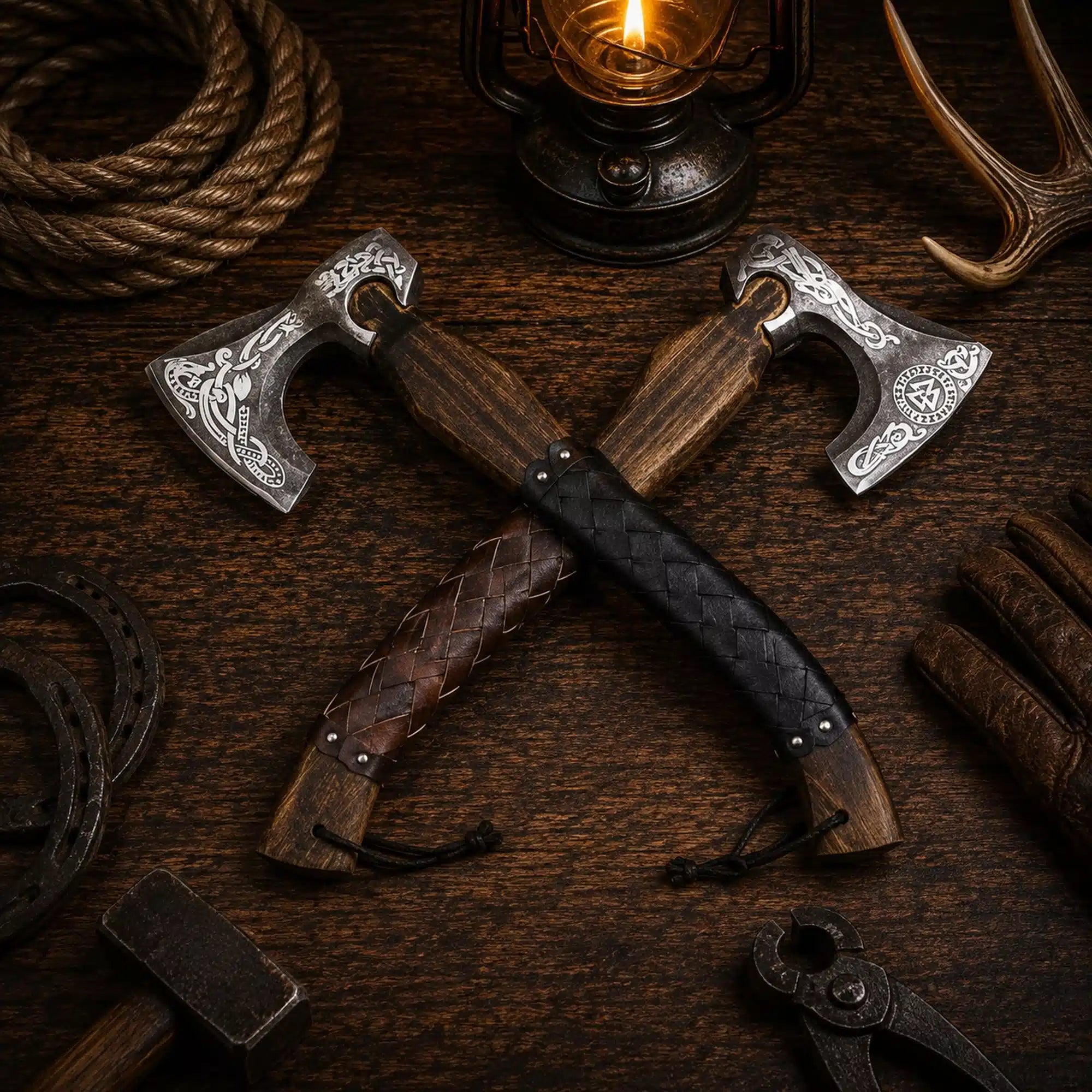 Personalized Viking axe with Celtic and Norse engraved steel head