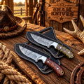 Pine Cone Ridge cowboy skinner duo with 4-inch Damascus steel blades
