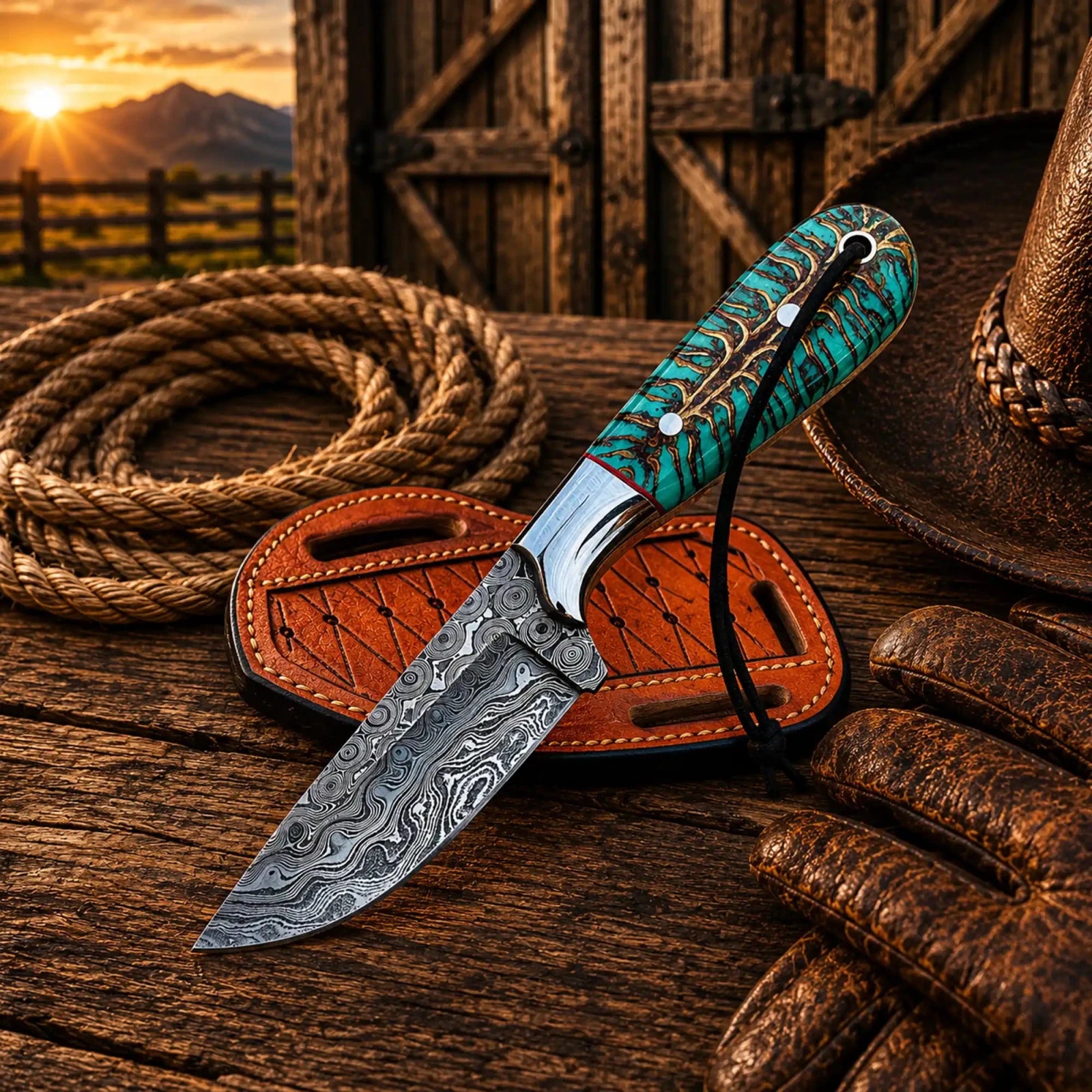 Pinecone Cowboy Working Knife – Damascus Steel 3.5" Blade - SHAM KNIVESCowboy KnifeSHAM KNIVESWestern cowboy working knife featuring a 3.5 inch Damascus steel blade
