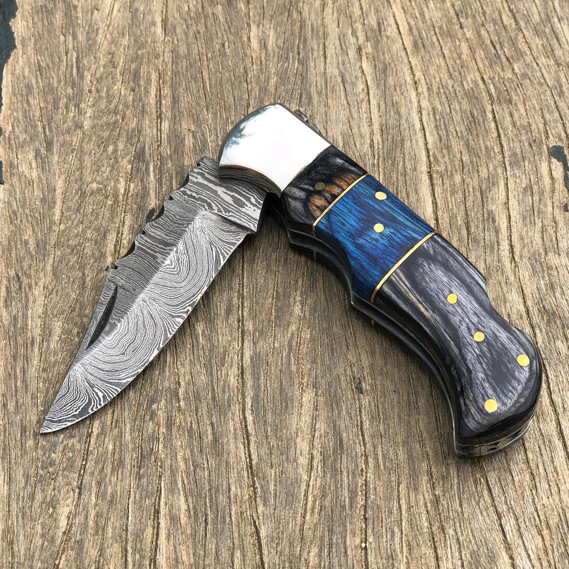 Handmade Damascus Pocket Folding Knife Custom Pocket Knife