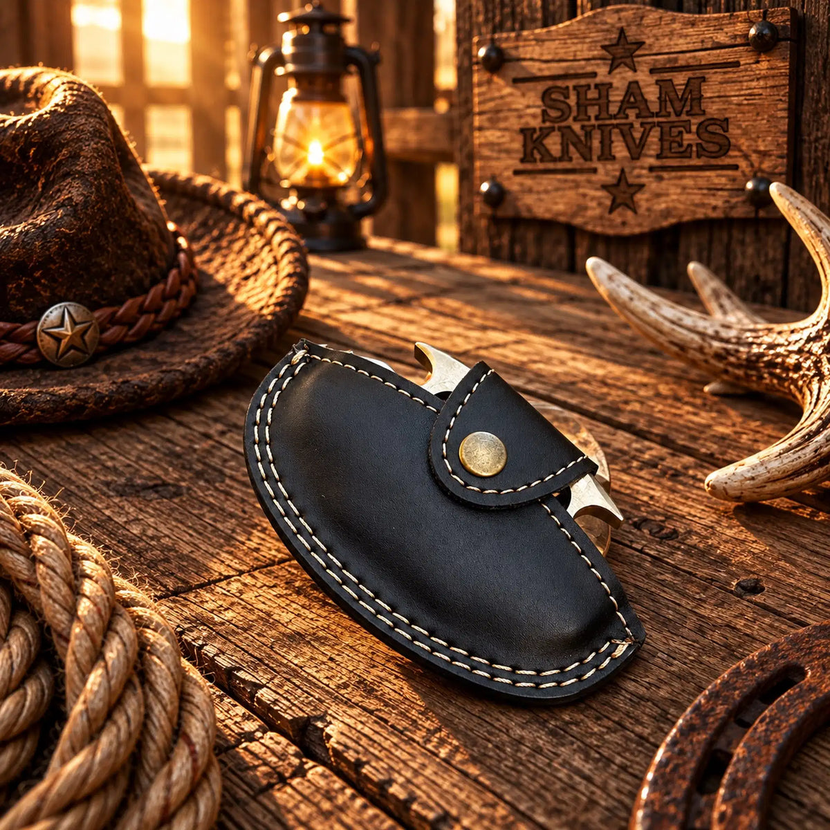  Polished brass knuckle Western display piece with four finger openings
