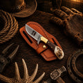 The Prairie Hunter Skinner handmade D2 acid wash cowboy knife with stag and wood handle