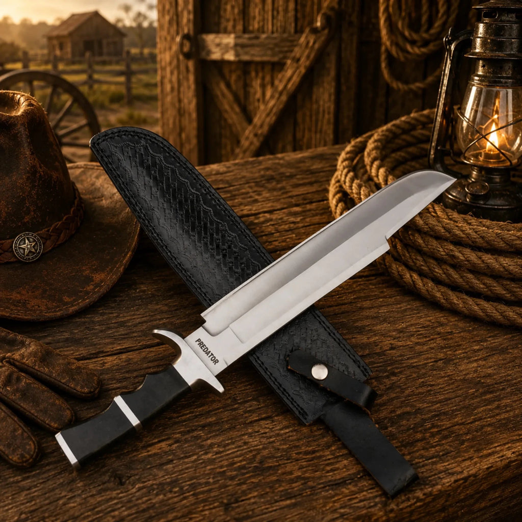 Predator Bowie Knife 5160 Spring Steel with Leather Sheath - SHAM KNIVESBowie knifeSHAM KNIVESfixed blade Predator knife with black handle