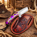 Bull cutter knife with purple resin and natural cholla cactus handle
