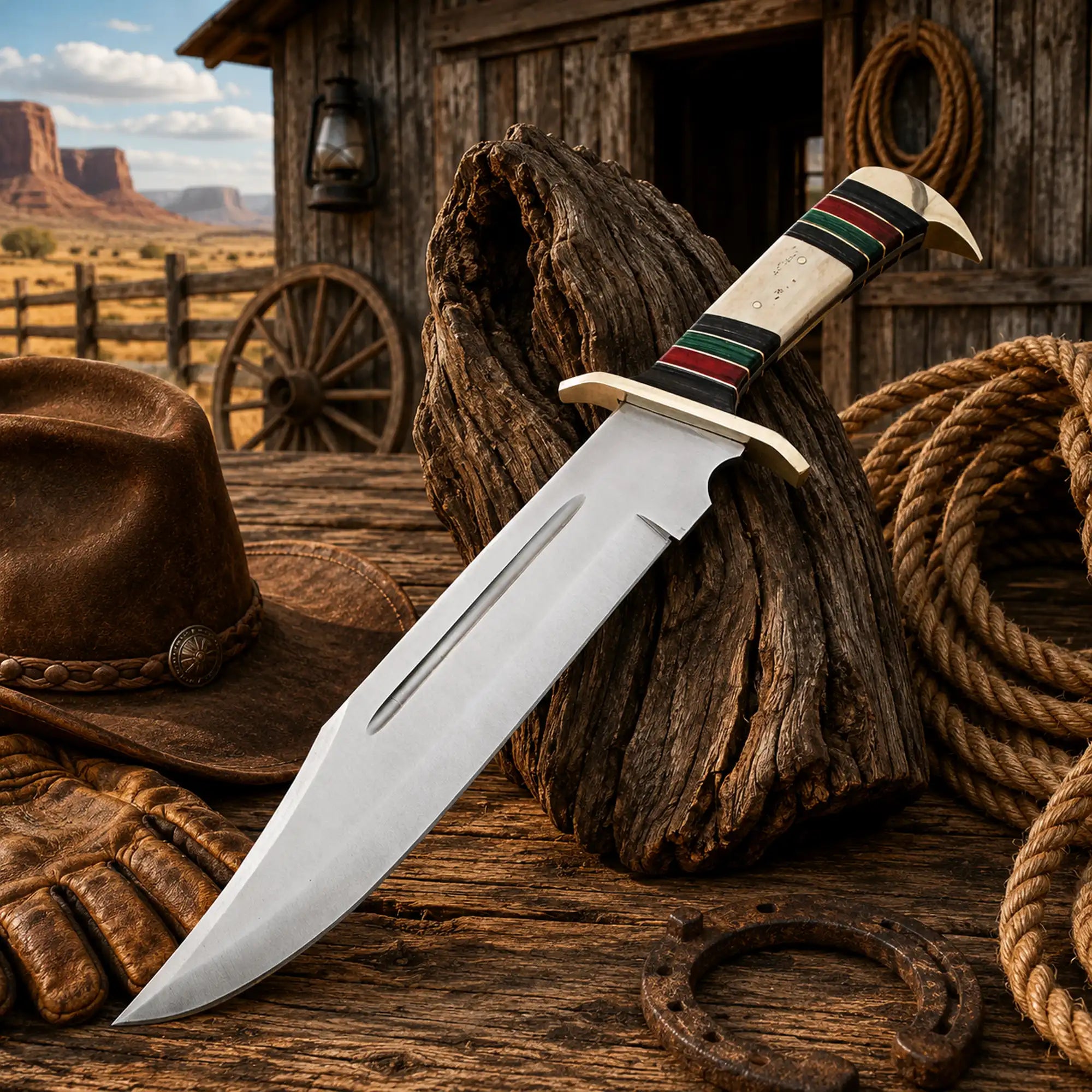Handmade D2 steel fixed blade Bowie knife inspired by Rambo style