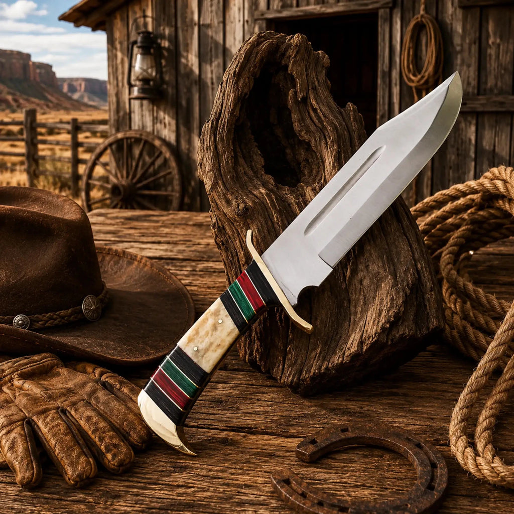 Rambo Style Knife – Full Tang D2 Steel Bowie Blade - SHAM KNIVESBowie knifeSHAM KNIVESFull Tang Rambo Style Knife with D2 steel Bowie blade and wood bone handle