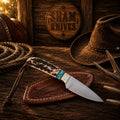 Ranch Buckaroo knife with 3-inch D2 blade and stag turquoise handle