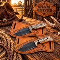 Ranch Cowboy Skinning Knife Set– Powder Coated D2 Steel Ram Horn Handle With Cross draw Pouch - SHAM KNIVESSkinning KnifeSHAM KNIVESRanch Cowboy skinning knife set with powder coated D2 steel and ram horn handles