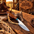 Ranch Rodeo Cowboy Skinning Knife – D2 Steel with Rose Wood & Turquoise Inlay Handle - SHAM KNIVESCowboy KnifeSHAM KNIVESRanch Rodeo cowboy skinning knife with D2 steel blade