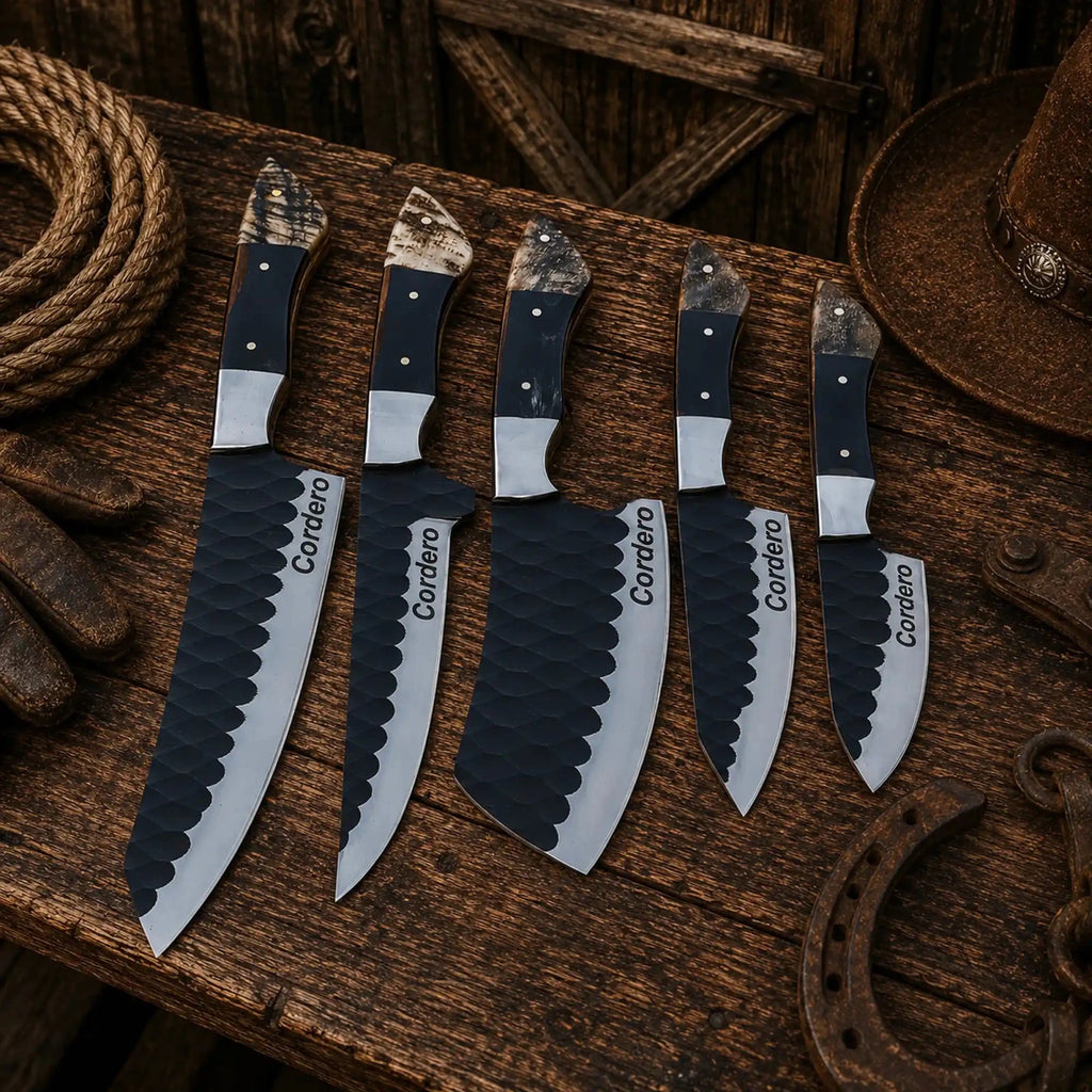 Rancher's Legacy Chef Knife Set – D2 Steel Horn Handles - SHAM KNIVESkitchen knifesSHAM KNIVESRancher's Legacy chef knife set featuring D2 steel blades and genuine horn handles.