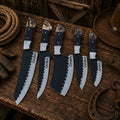 Rancher's Legacy chef knife set featuring D2 steel blades and genuine horn handles.