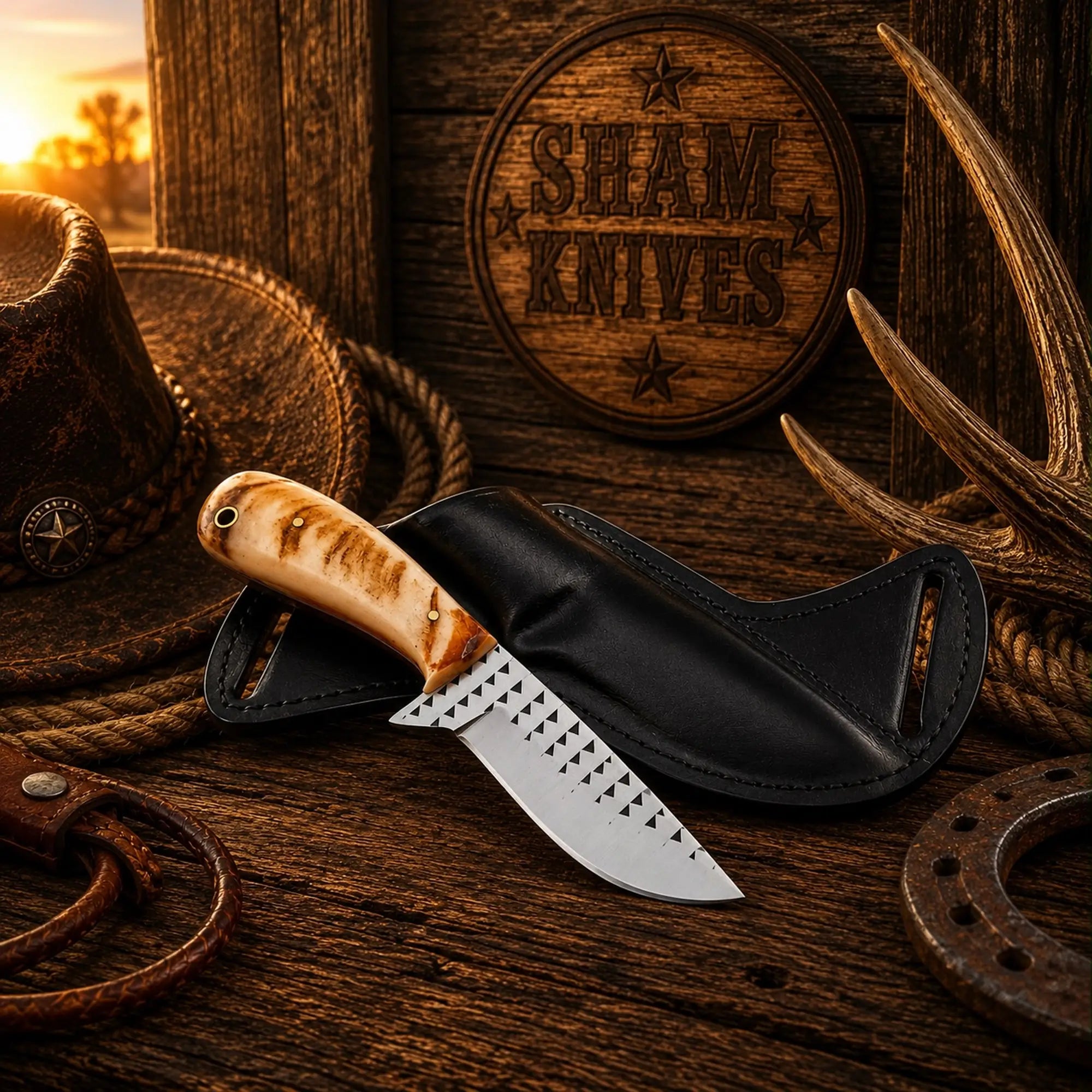 Handmade rasp-file working knife with a pine-cone resin handle