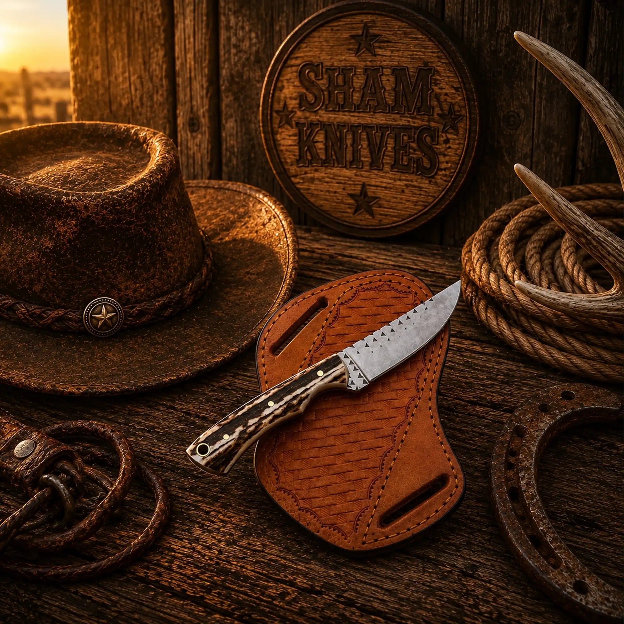 Rasp steel ranch skinning knife with a 4-inch blade and stag handle